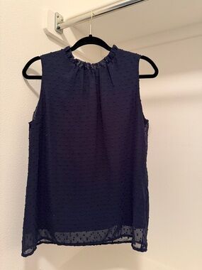 Women’s Navy Sleeveless Swiss Dot Blouse